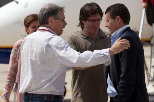 L'alcalde de Girona, Carles Puigdemont, amb el president del Girona, Joaquim Boadas