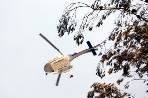 Un helicòpter sobrevola la zona cremada de l'incendi de l'Alt Empordà