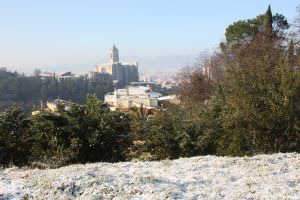 La neu que ha caigut durant la nit ha arribat fins a Girona i ha enfarinat els teulats de la ciutat