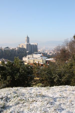 La neu que ha caigut durant la nit ha arribat fins a Girona i ha enfarinat els teulats de la ciutat