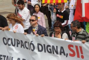 Els secretaris generals de CCOO i UGT, Bartomeu Compte i Dolors Bassa respectivament, han encapçalat la manifestació.