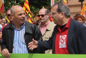 El secretari general d'ICV a les comarques gironines, Joan Boada, juntament amb l'alcaldable de la formació ecosocialista a Girona, Joan Olòriz.