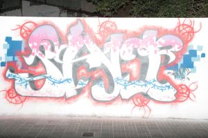 Mostra de grafitis a la paret de la cantonada del c/Prudenci Bertrana amb c/Àngel Guimerà, organitzada per l'Estació Jove