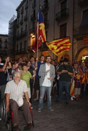 Un moment de la concentració a la plaça del Vi