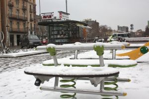 La plaça Catalunya de Girona presentava aquest aspecte a les vuit del matí