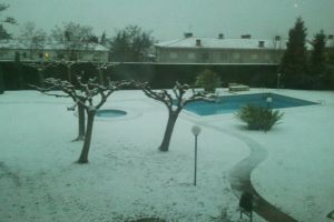 El jardí d'aquesta casa situada al barri de Monjuïc de Girona ha aparegut ple de neu a les vuit del matí