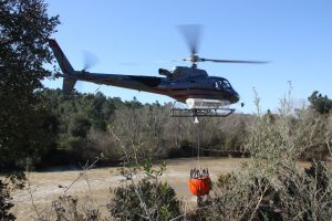 Els helicòpters han aprofitat una bassa natural d'enmig del paratge per carregar els helicòpters i hidroavions