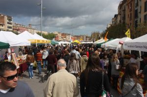 Molta gent s'ha aplegat a la Plaça Catalunya per comprar la rosa i el llibre