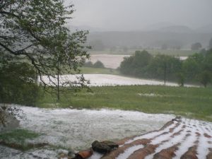 Pedregada a Les Preses (Garrotxa) aquest dilluns a primera hora de la tarda amb pedres de fins a 3 cm