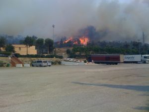 Les flames apropant-se a una casa prop de la Jonquera