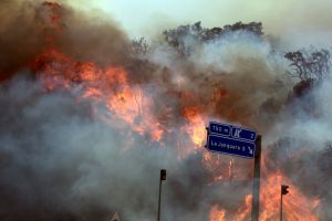 El foc a tocar l'autopista, a la Jonquera