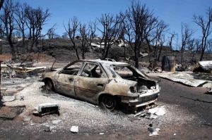 Un cotxe totalment calcinat al càmping Les Pedres de Capmany