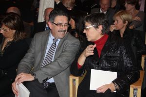 El president de la Diputació de Girona, Enric Vilert, acompanyat per l'alcaldessa de Girona, Anna Pagans