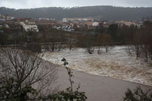 L'intens cabal del riu Ter al seu pas per Campdorà (Gironès) aquest dimecres al migdia