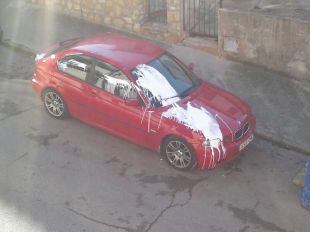 Uns desconeguts omplen Olot de pintura blanca