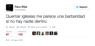 La Fiscalia denuncia dos homes per fer una piulada a favor de cremar esglésies amb gent dins
