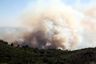 Les tasques d'extinció de l'incendi de vegetació de Cala Montjoi se centren al Cap Trencat