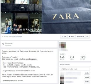 El sorteig de targetes regal de Zara a Facebook és una estafa