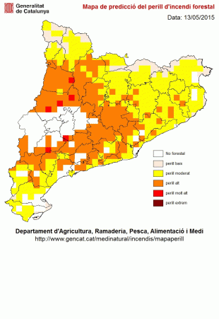 La majoria de comarques presenten un risc elevat d'incendis forestals