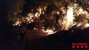 Els bombers controlen un dels flancs de l'incendi del Voló