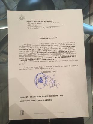 L'alcaldessa de Girona rep la citació de la fiscalia pel referèndum