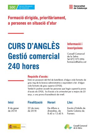 Nou curs d'anglès especialitzat en gestió comercial gratuït per a persones a l'atur a la Selva