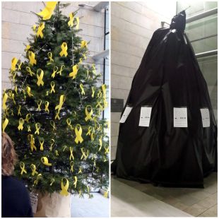 Els treballadors de la Generalitat de Girona tapen de negre l'arbre de Nadal