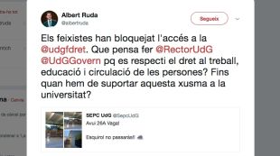 El degà de Dret de la UdG titlla de ''feixistes'' i ''xusma'' els estudiants que han bloquejat els accessos