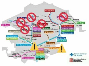 La pluja deixa 70 alumnes afectats per la suspensió de cinc línies de transport escolar al Ripollès