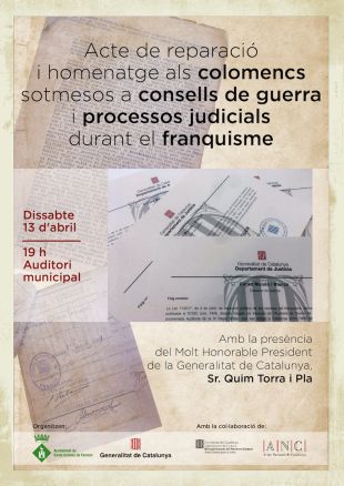 Santa Coloma de Farners organitza un acte de reparació jurídica als processats durant el franquisme