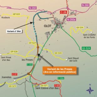 Foment treu a informació pública el nou traçat de l'N-260 que inclou la variant nord d'Olot