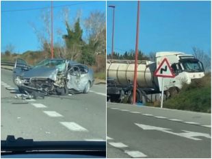 Un ferit greu i un menys greu en un xoc frontal entre un camió i un turisme a Cornellà del Terri