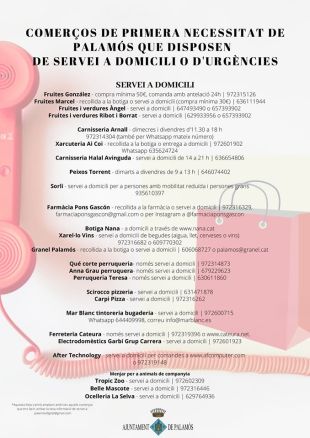 Comerços i establiments de Palamós s’organitzen per a fer serveis a domicili o d’urgències