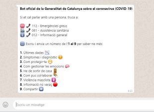 La Generalitat estrena un bot a Whatsapp amb informació sobre el coronavirus