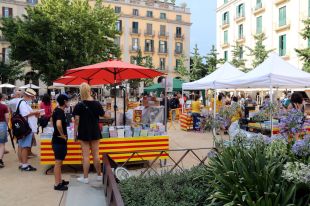 Girona viu un Sant Jordi atípic amb mascaretes, circuits a les parades i els llibreters pendents de la pluja