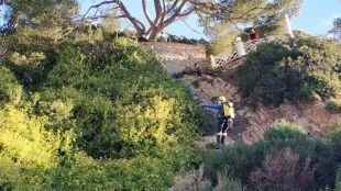 La Policia Local de Blanes i els Bombers rescaten un gos que va caure d'un penya-segat