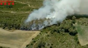25 dotacions de Bombers treballen en un incendi forestal a Colomers