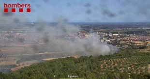 Setze dotacions dels Bombers treballen en un incendi a l'AP-7 a Vilafant