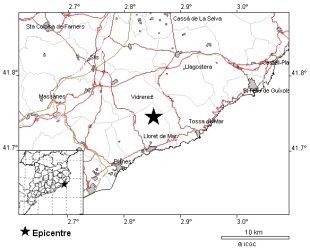 Registrat un terratrèmol de 2.3 graus entre Lloret de Mar i Vidreres