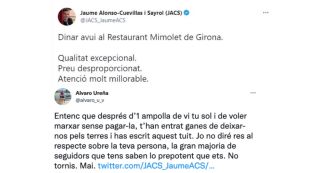 Cuevillas critica un restaurant de Girona i del local l'assenyalen per beure's una ampolla de vi ell sol