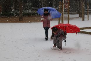 La neu arriba a Sant Hilari Sacalm i hi deixa petits gruixos