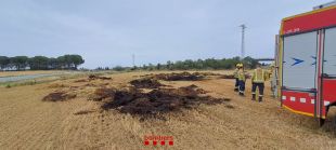 Cremen vuit bales de palla en un incendi agrícola a Ventalló