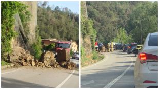 Tallada la carretera de la vergonya a Bescanó per un despreniment de roques