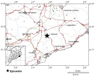 Terratrèmol de 2.3 graus registrat de matinada a Vidreres