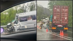 Dos ferits de consideració en un xoc entre una autocaravana i un camió a Serinyà