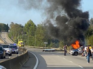 Mor el conductor d'un tot terreny en una sortida de via a la C-66 a Palol de Revardit