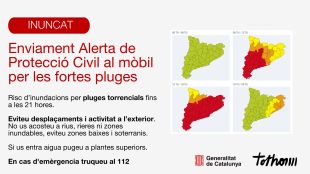 Protecció Civil eleva l'avís per intensitat de pluja al nivell màxim a gairebé tot Catalunya