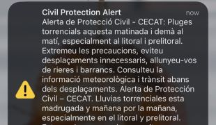 Protecció Civil envia un missatge d'alerta davant la previsió de pluges torrencials