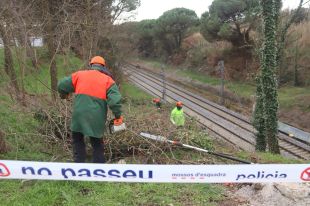 Adif tala arbres al punt de despreniment de Caldes per evitar que caiguin a la via