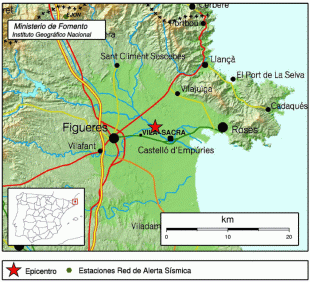 Detectat un tremolor de 1,9 graus a l'escala de Richter prop de Figueres
